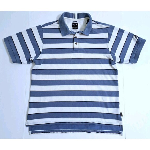 Adidas Striped Polo Shirt Golf Golf Climalite Men's Medium Logo Blue White - Picture 2 of 9